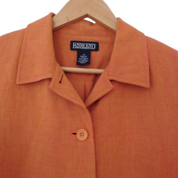 Lands End Linen Jacket Blazer Lined Orange Button Front Size 12 Career - Picture 2 of 5